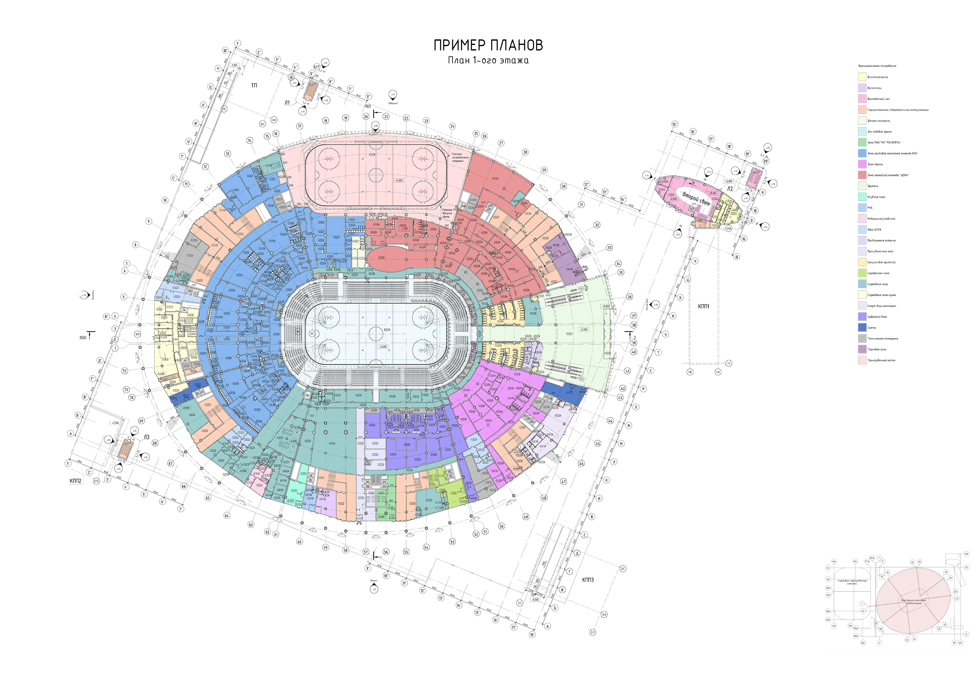 Multifunctional sports complex — drawing: ground floor plan with functional zoning