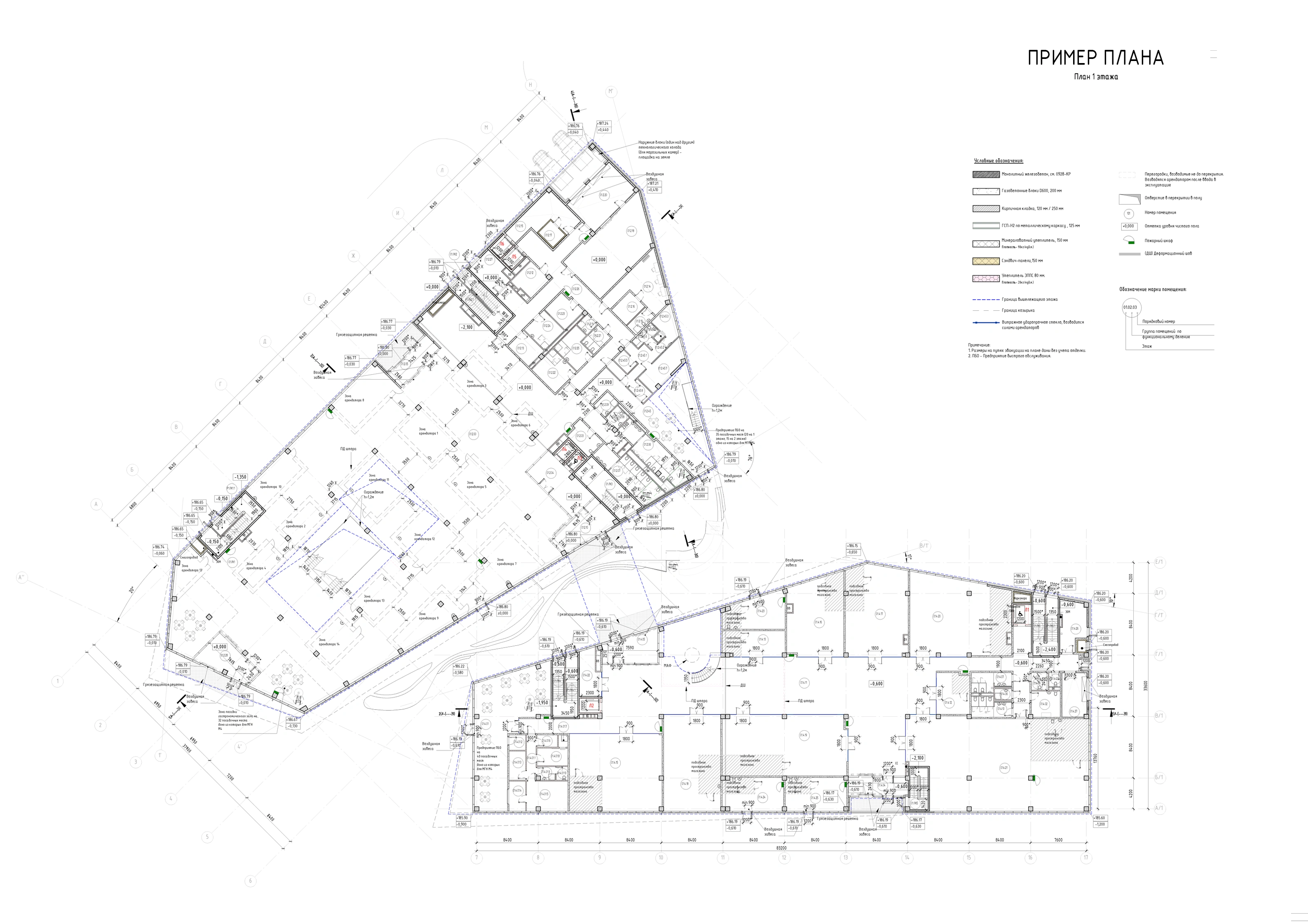 Retail and entertainment centre — drawing: ground floor plan with tenant zones