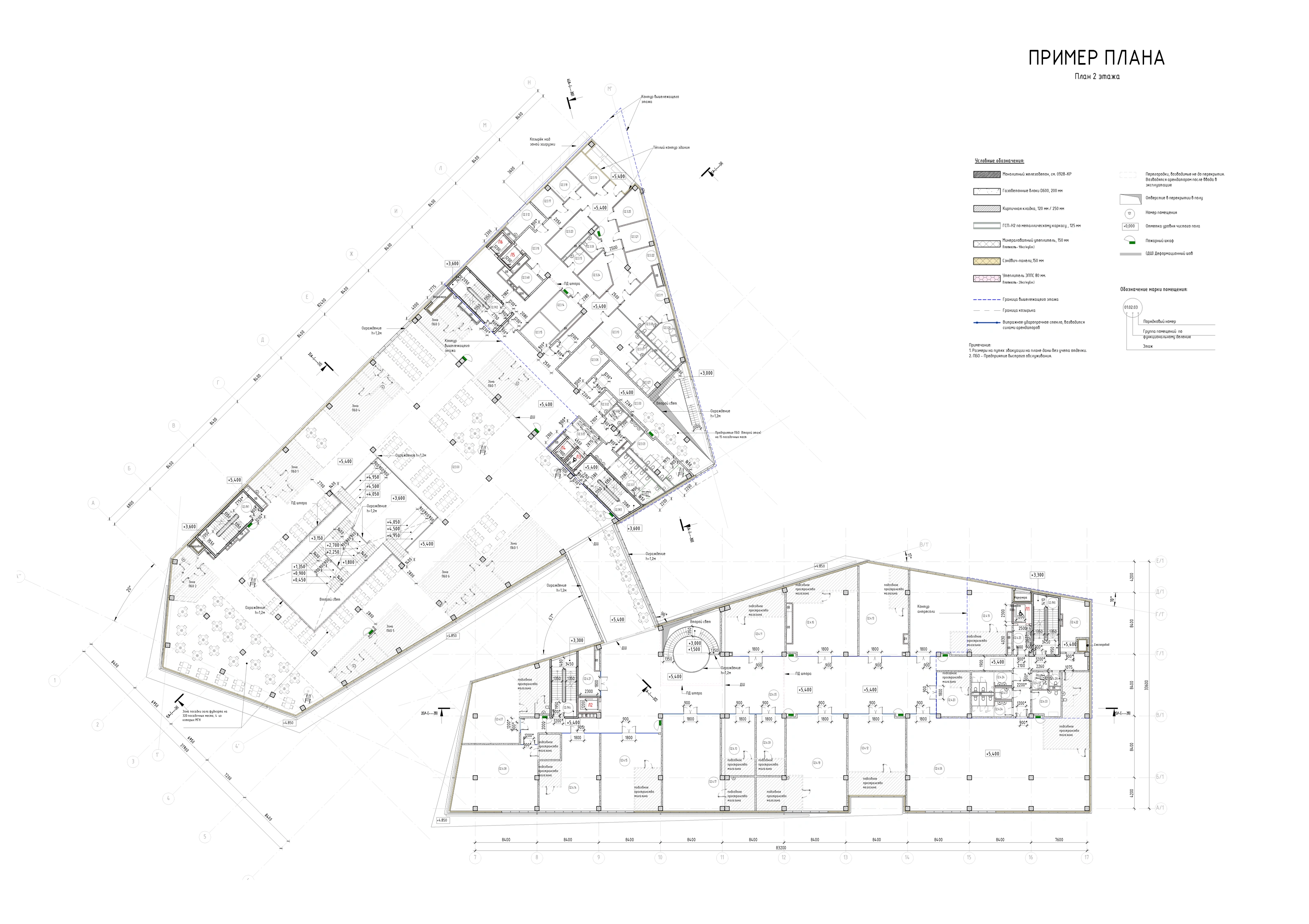 Retail and entertainment centre — drawing: second floor plan with food-court zones