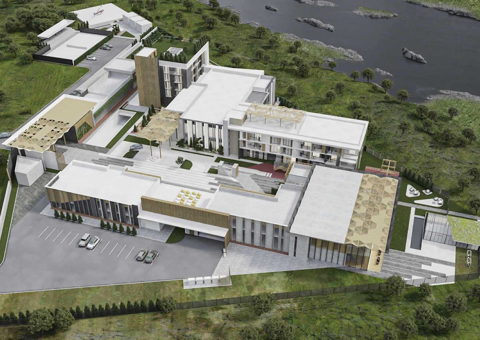 Multifunctional hotel complex — visualisation 1, general view