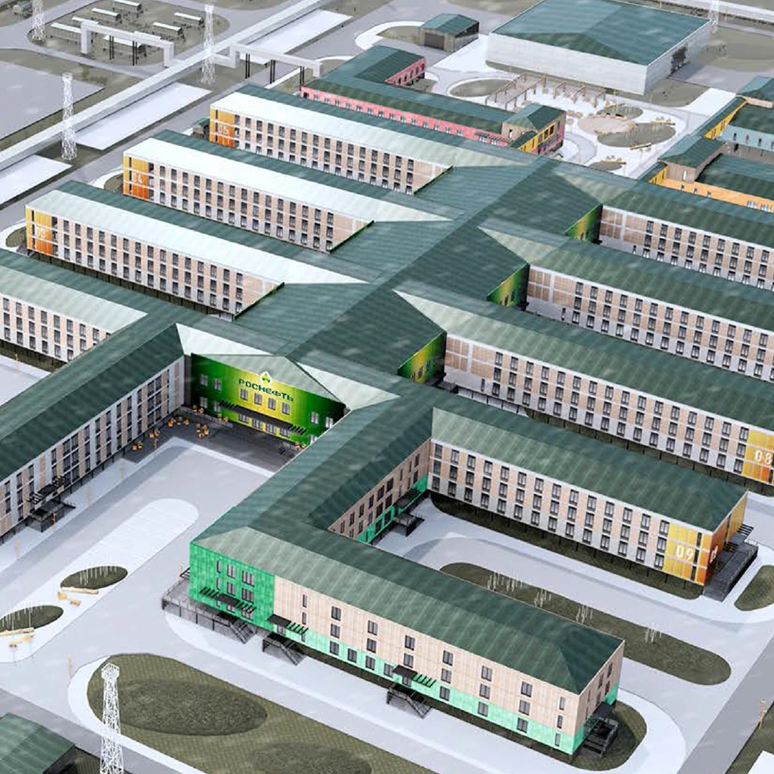 Rotational workers’ village, 1,050 beds — project visualisation