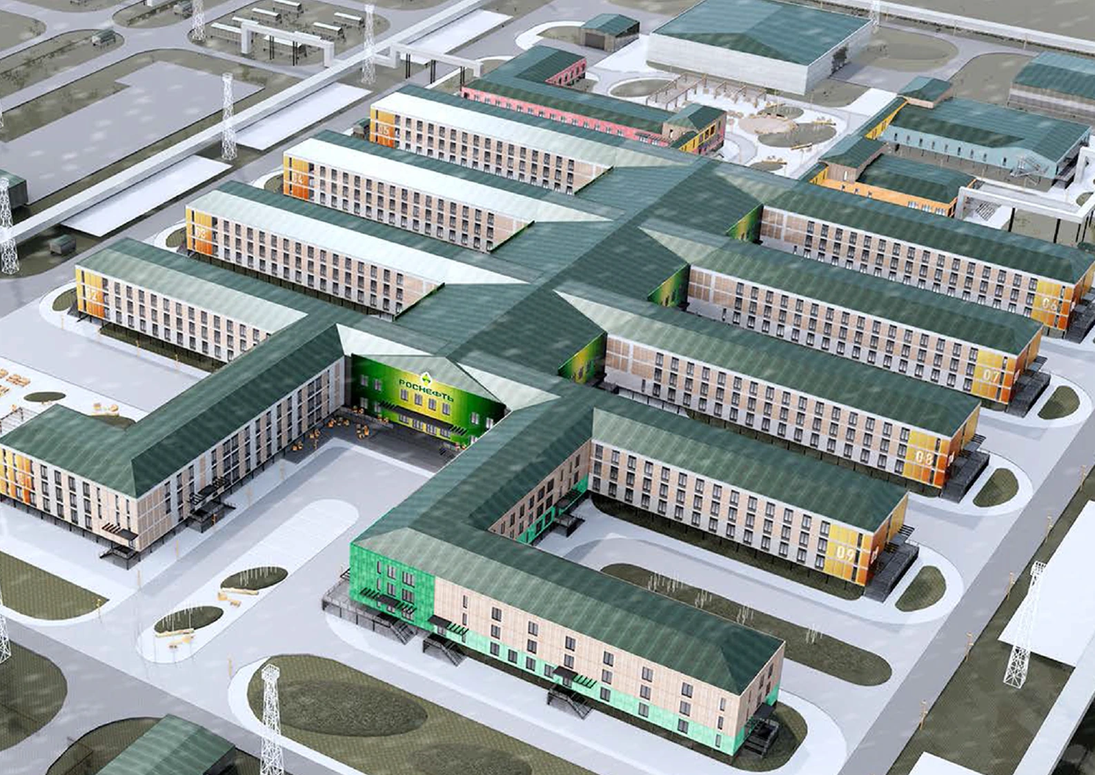 Rotational workers’ village, 1,050 beds — visualisation 1, general view